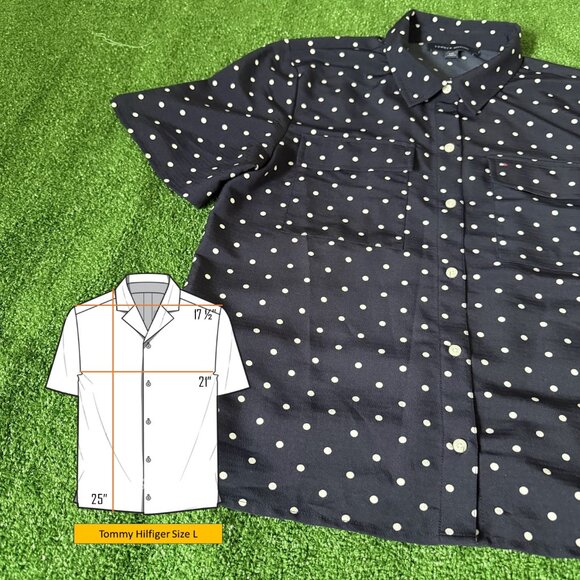 Tommy Hilfiger Women's Shirt Button Up Polka Dot Short Sleeve Navy Blue Size L - Picture 2 of 11